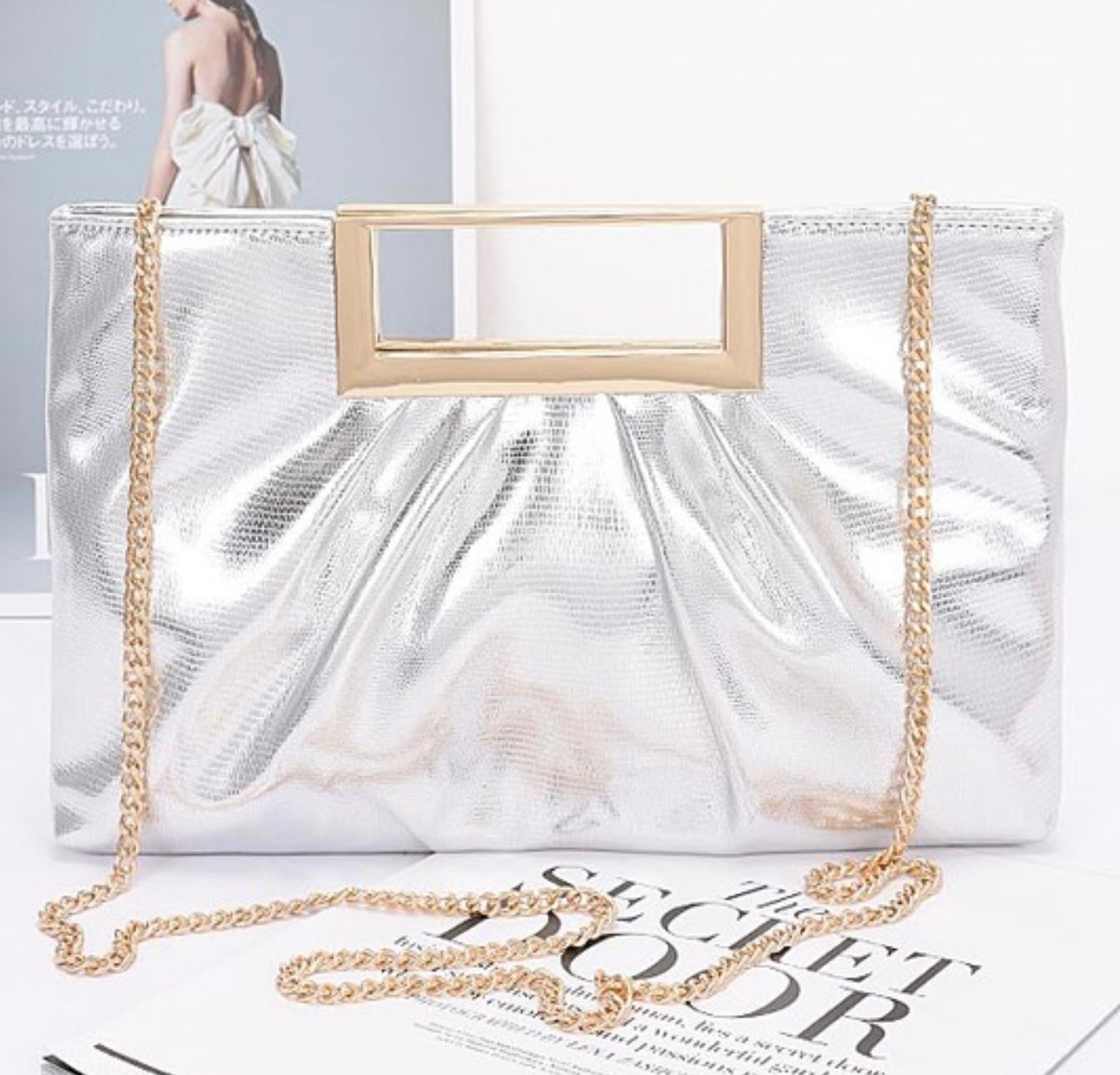 Celeste Metallic Faux Leather Clutch