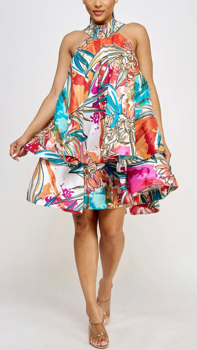 Color Wave Ruffle Dress