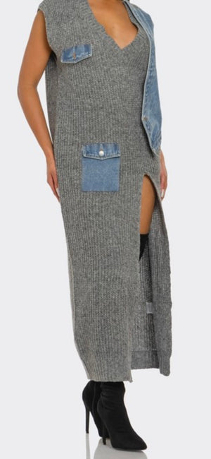 Abstract Luxe Knit Denim Dress (Pre-order available 3/31/25)